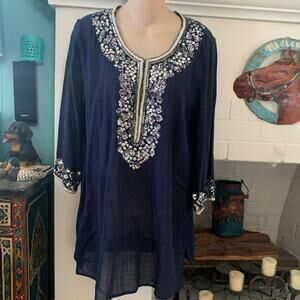 CALYPSO ST. BARTH SEQUINED BEADED TUNIC TOP BEACH